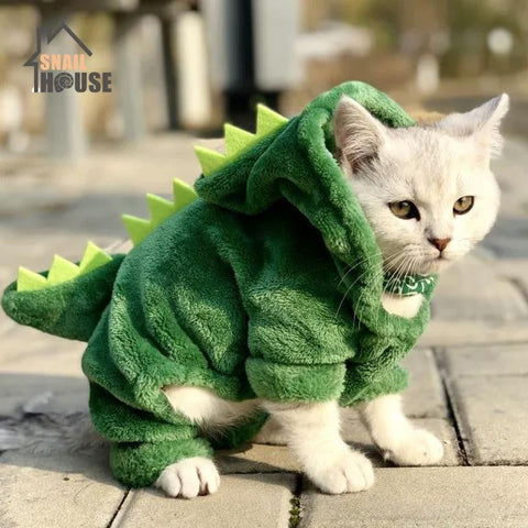Snailhouse Hot Sale Pet Cat Clothes Funny Dinosaur Costumes Winter Warm Plush Cat Coat Small Cat Kitten Hoodie Puppy Dog Clothes - VIGANIMAL