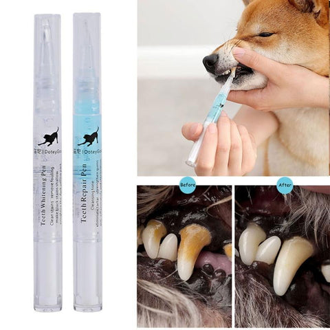 Pet Teeth Cleaning Kit, Pet Beauty Toothbrush Dog Cat Tartar Dental Stone Cleaning Pen, 3ml - VIGANIMAL