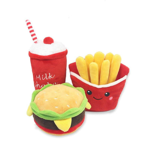 Pet Products Hamburger Pet Fleece Toy Sounding Toy Fries Burger Milkshake Cup Dog Supplies Chew Interactive Toys for Dog - VIGANIMAL